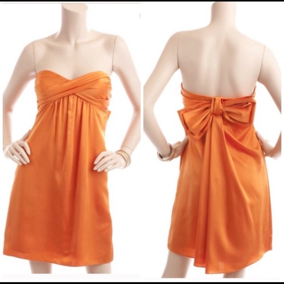BCBGMaxazria 🍑 Sweetheart Neck Nectarine 🍑 Orange Bow Strapless Dress size 0 - Picture 3 of 10
